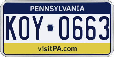 PA license plate KOY0663