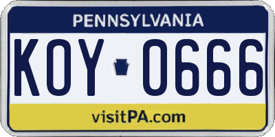 PA license plate KOY0666
