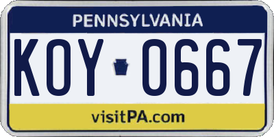 PA license plate KOY0667