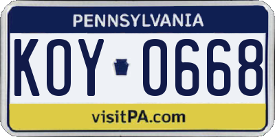 PA license plate KOY0668