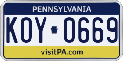 PA license plate KOY0669