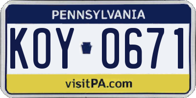 PA license plate KOY0671
