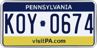 PA license plate KOY0674