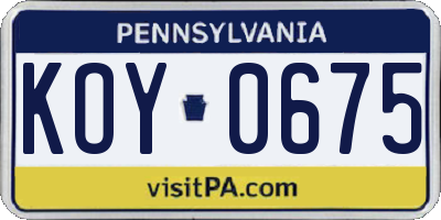 PA license plate KOY0675