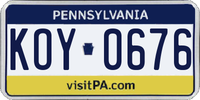 PA license plate KOY0676