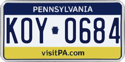 PA license plate KOY0684