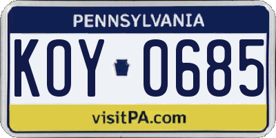 PA license plate KOY0685