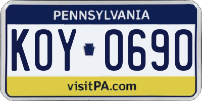 PA license plate KOY0690