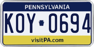 PA license plate KOY0694
