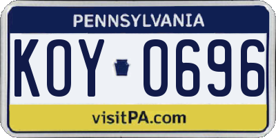 PA license plate KOY0696