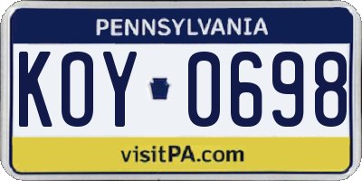 PA license plate KOY0698