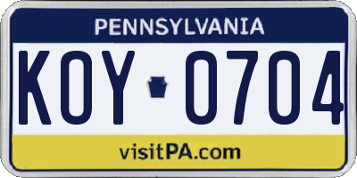 PA license plate KOY0704