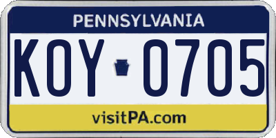 PA license plate KOY0705