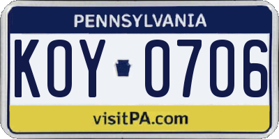 PA license plate KOY0706