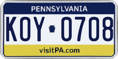 PA license plate KOY0708
