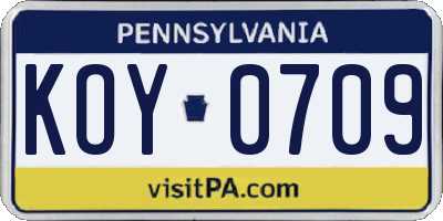 PA license plate KOY0709