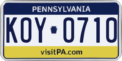 PA license plate KOY0710