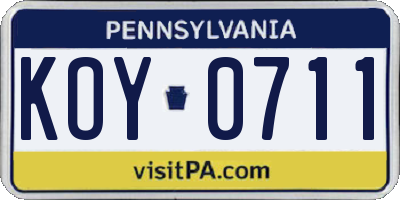 PA license plate KOY0711