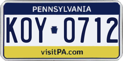 PA license plate KOY0712