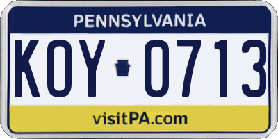 PA license plate KOY0713