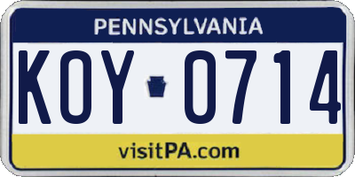 PA license plate KOY0714
