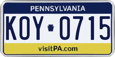 PA license plate KOY0715