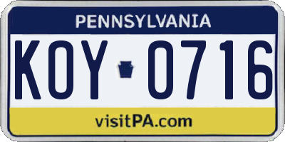 PA license plate KOY0716