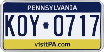 PA license plate KOY0717
