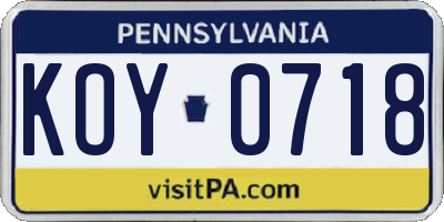 PA license plate KOY0718