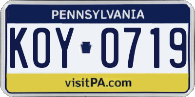 PA license plate KOY0719