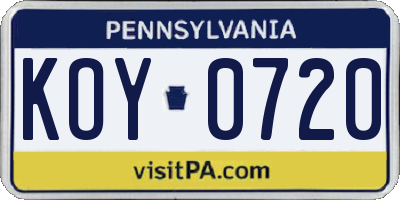 PA license plate KOY0720