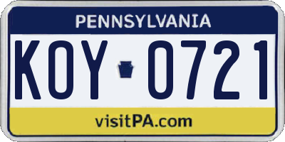 PA license plate KOY0721
