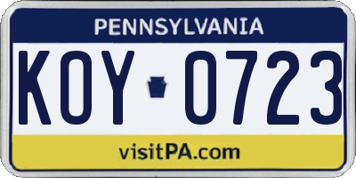 PA license plate KOY0723
