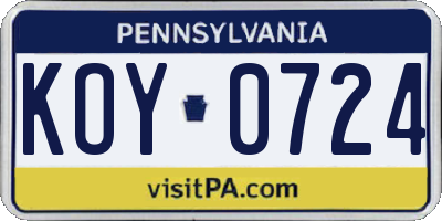 PA license plate KOY0724