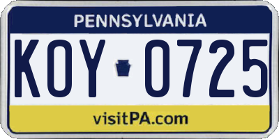 PA license plate KOY0725