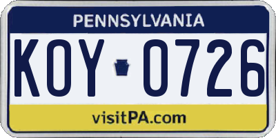 PA license plate KOY0726