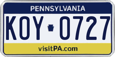 PA license plate KOY0727