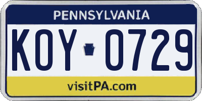 PA license plate KOY0729