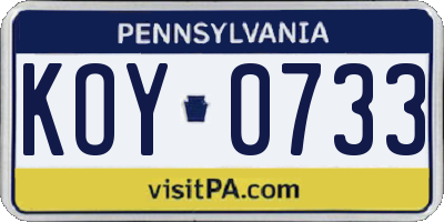 PA license plate KOY0733