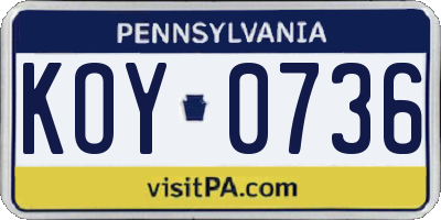 PA license plate KOY0736