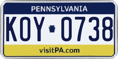 PA license plate KOY0738