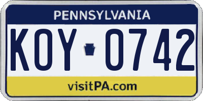 PA license plate KOY0742