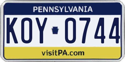PA license plate KOY0744
