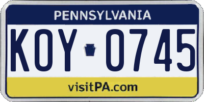 PA license plate KOY0745