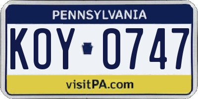 PA license plate KOY0747