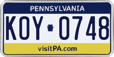 PA license plate KOY0748