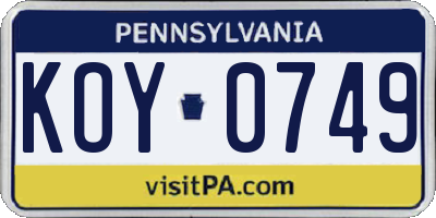 PA license plate KOY0749
