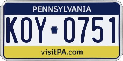 PA license plate KOY0751