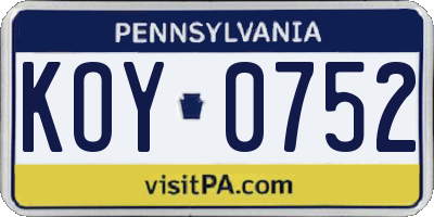 PA license plate KOY0752