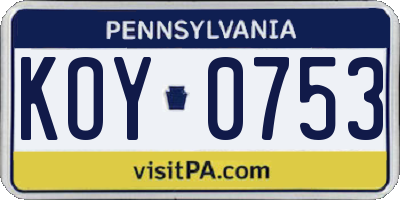 PA license plate KOY0753
